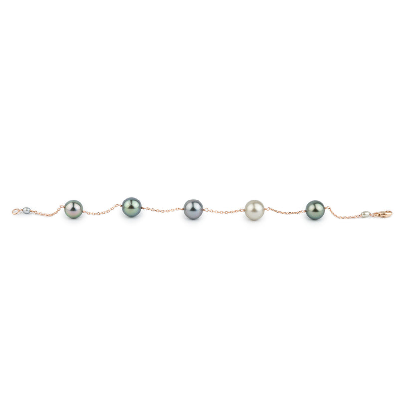 Five Flash Tahitian Pearl Tin Cup Bracelet on 14K Rose Gold