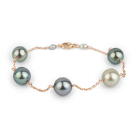 Five Flash Tahitian Pearl Tin Cup Bracelet on 14K Rose Gold