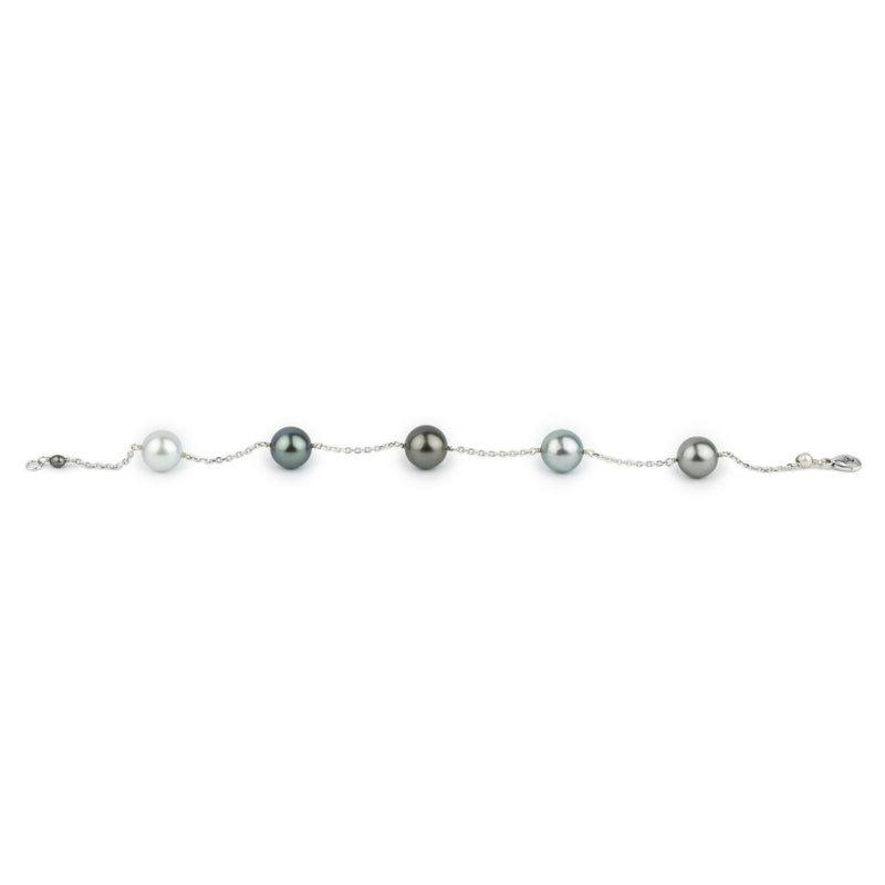 Silvery Blues Tahitian Pearl Tin Cup Bracelet on 14K White Gold