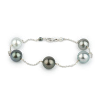 Silvery Blues Tahitian Pearl Tin Cup Bracelet on 14K White Gold