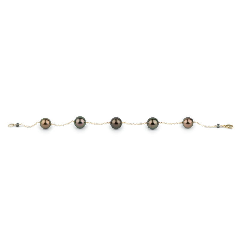 Aubergine Glow Tahitian Pearl Tin Cup Bracelet on 14K Yellow Gold