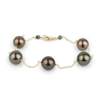 Aubergine Glow Tahitian Pearl Tin Cup Bracelet on 14K Yellow Gold