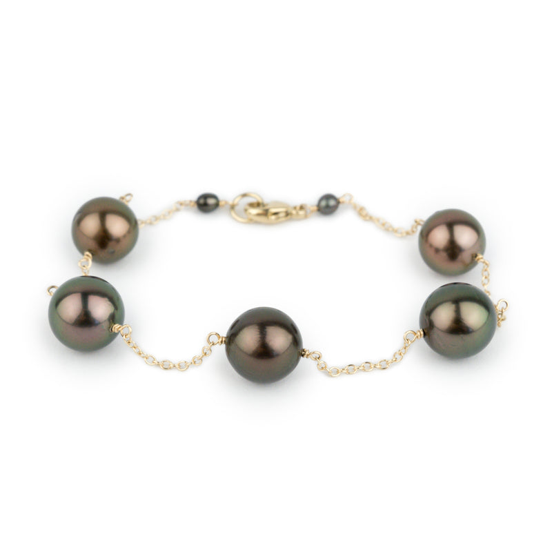 Aubergine Glow Tahitian Pearl Tin Cup Bracelet on 14K Yellow Gold