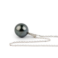 Steel Blue Tahitian Silvery Pearl & Diamond Éclat Necklace on 14KWG