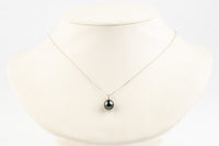 Steel Blue Tahitian Silvery Pearl & Diamond Éclat Necklace on 14KWG