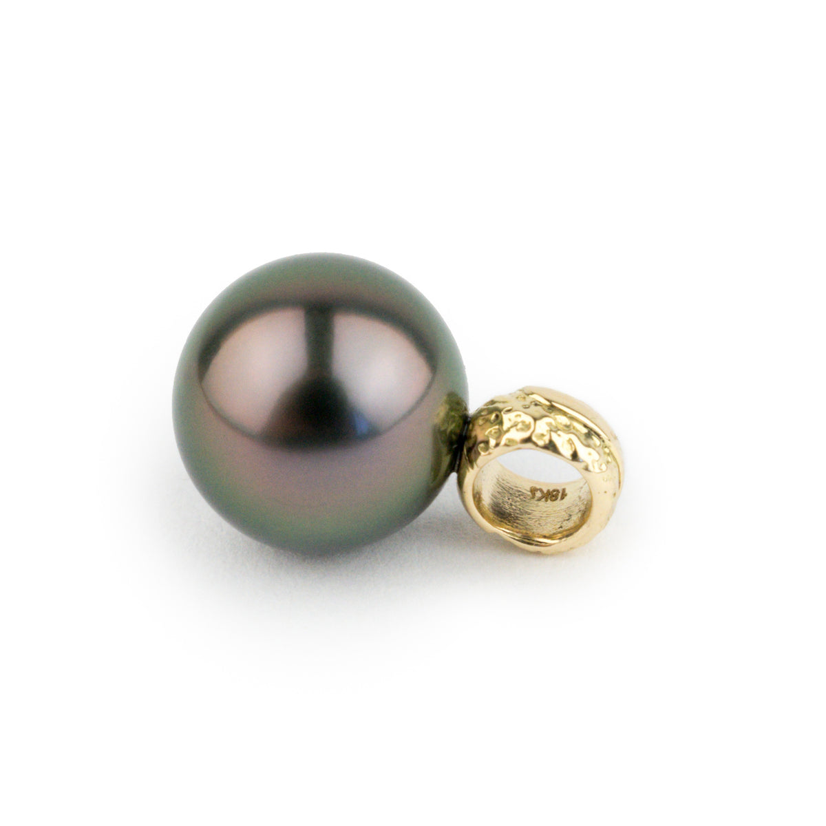 Aubergine Green 10.8mm Tahitian Pearl Pendant on 18K Yellow Gold