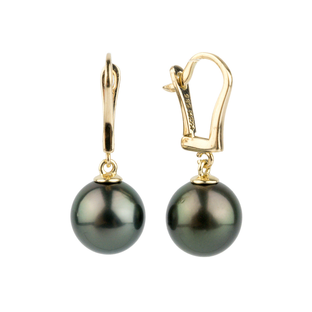 Deep Green 9.7mm Tahitian Pearl Lever Back Earrings