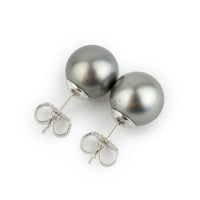 Dark Silvery 10.6mm Tahitian Pearl Statement Stud Earrings