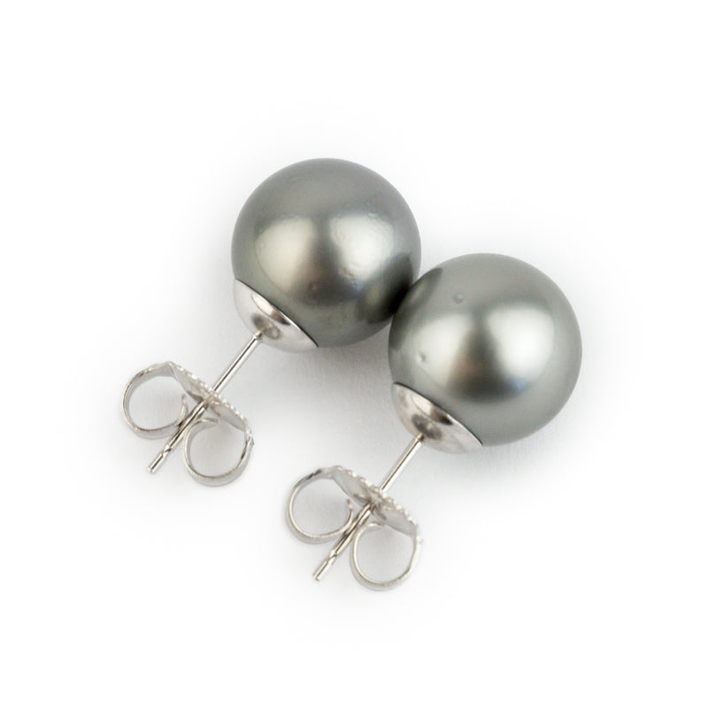 Dark Silvery 10.6mm Tahitian Pearl Statement Stud Earrings