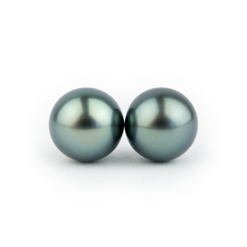 Blue-Green 9.2-9.6mm Tahitian Pearl Stud Earrings