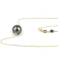 Deep Peacock Green 10.1mm Pearl Solitaire Necklace on 14K Yellow Gold