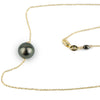 Deep Peacock Green 10.1mm Pearl Solitaire Necklace on 14K Yellow Gold
