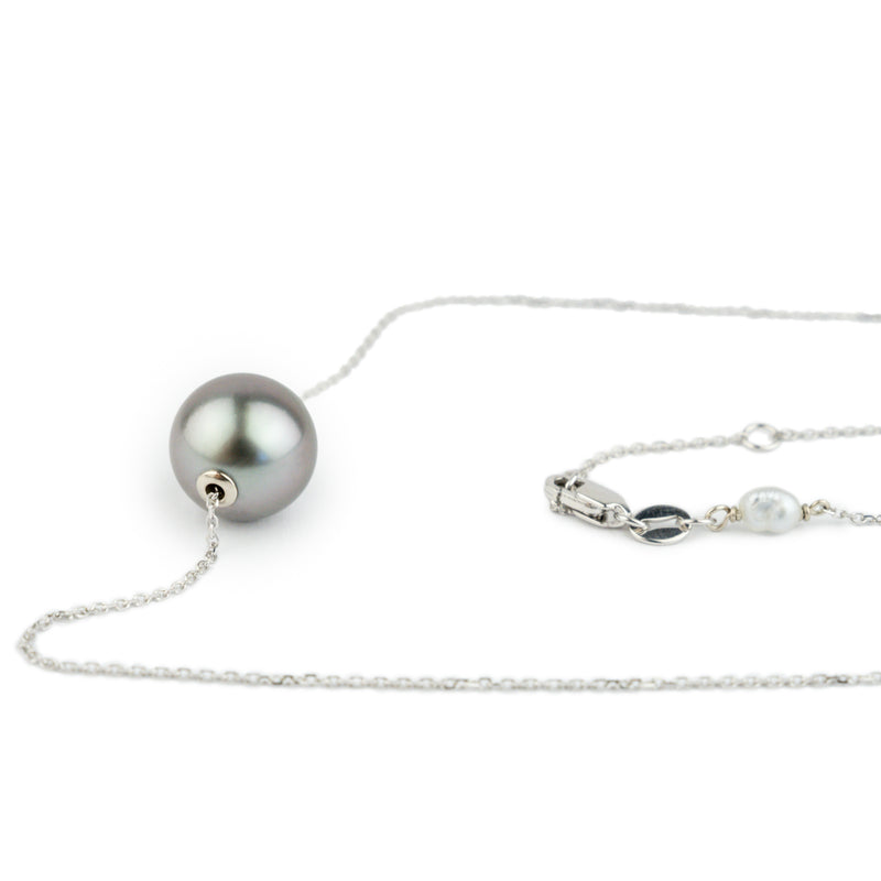 Lavender-Blue 10.5mm Tahitian Pearl Solitaire Necklace on 14K White Gold