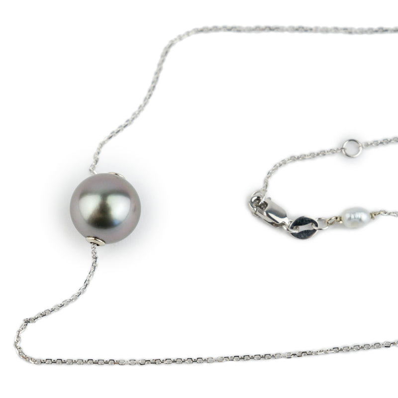 Lavender-Blue 10.5mm Tahitian Pearl Solitaire Necklace on 14K White Gold