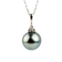 Sea Glass Blue Tahitian Pearl & Diamond Toru Necklace on 14K White Gold