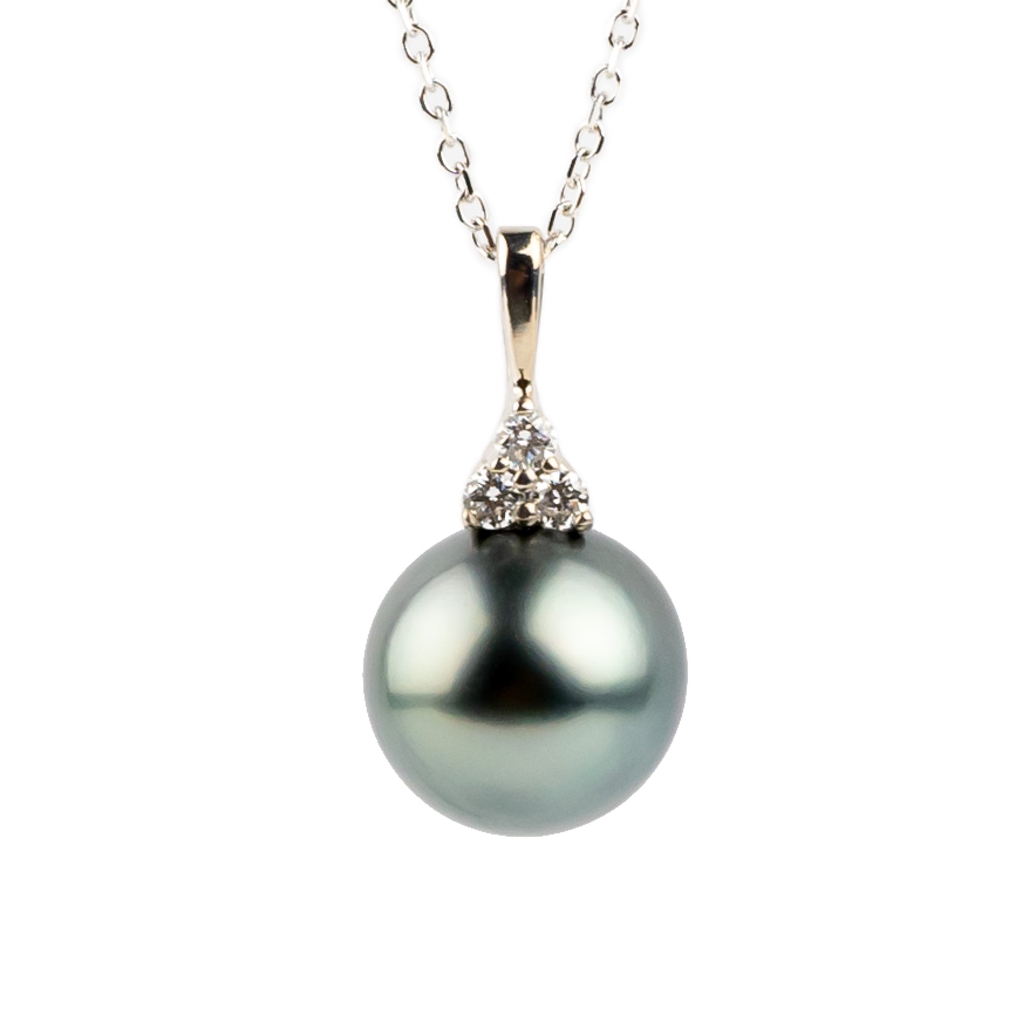 Sea Glass Blue Tahitian Pearl & Diamond Toru Necklace on 14K White Gold