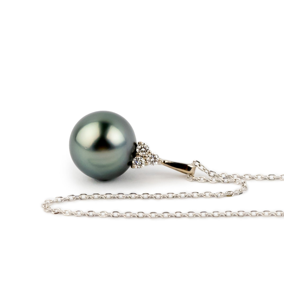 Sea Glass Blue Tahitian Pearl & Diamond Toru Necklace on 14K White Gold