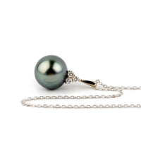 Sea Glass Blue Tahitian Pearl & Diamond Toru Necklace on 14K White Gold