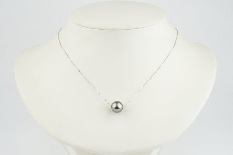 Lavender-Blue 10.5mm Tahitian Pearl Solitaire Necklace on 14K White Gold