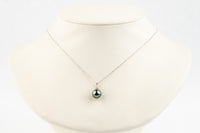 Sea Glass Blue Tahitian Pearl & Diamond Toru Necklace on 14K White Gold