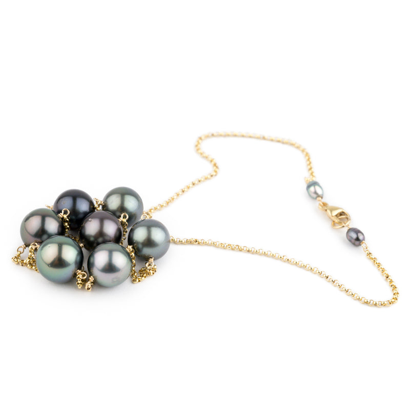 Purple-Blue Tin-Cup Tahitian Pearl Necklace on 14/20 Gold Filled