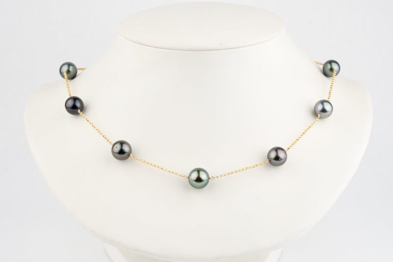 Purple-Blue Tin-Cup Tahitian Pearl Necklace on 14/20 Gold Filled