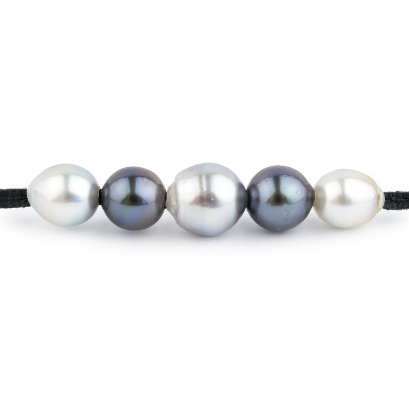 Quintuple Silvery Indigo 9.2-11.4mm Mana Pearl Necklace