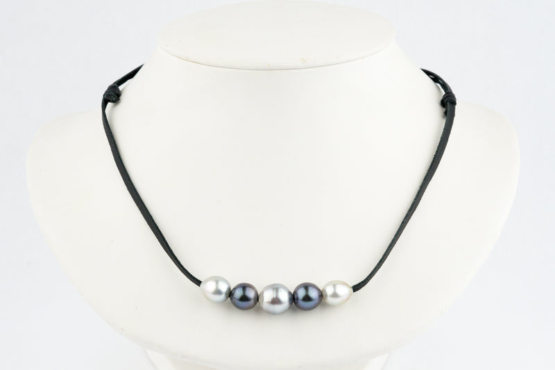 Quintuple Silvery Indigo 9.2-11.4mm Mana Pearl Necklace