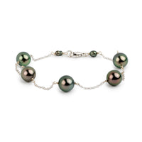 Twilit Pink Green Tahitian Pearl Tin Cup Bracelet on 14k White Gold