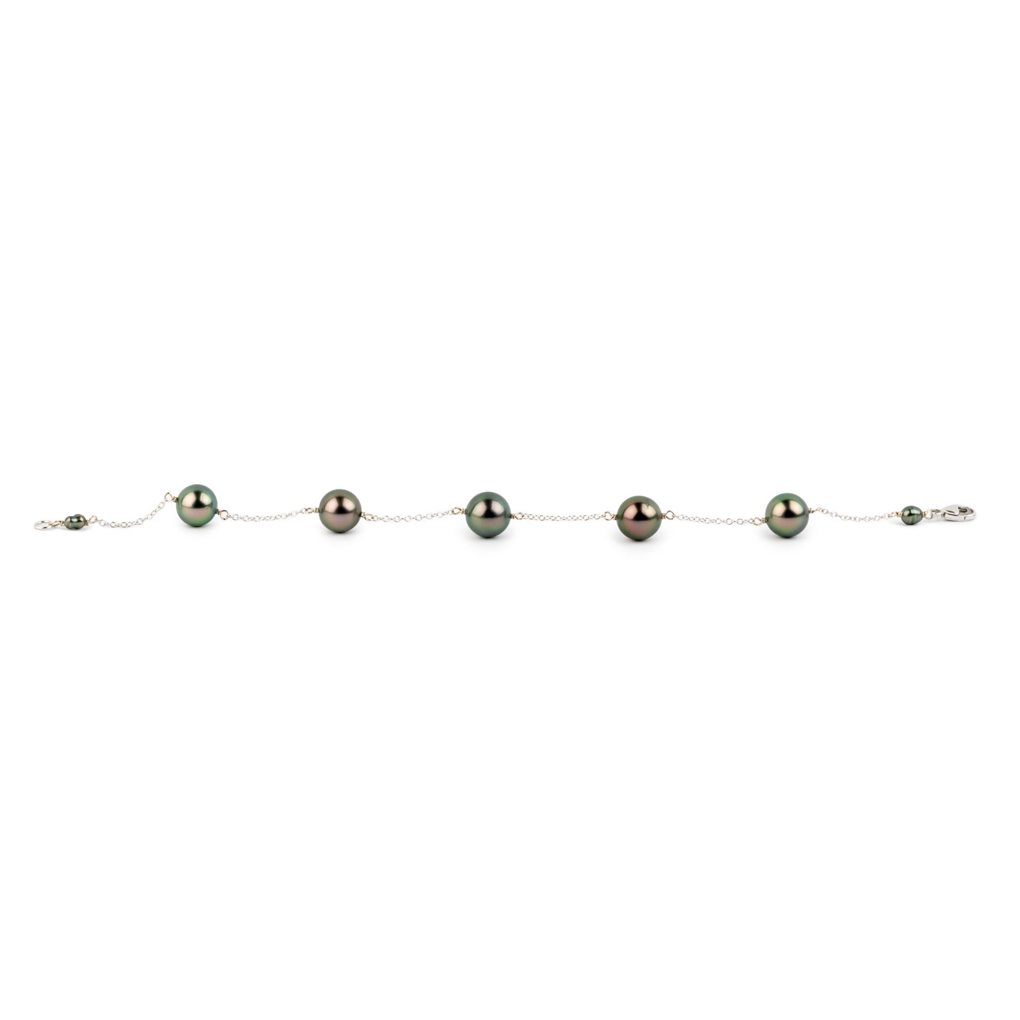 Twilit Pink Green Tahitian Pearl Tin Cup Bracelet on 14k White Gold