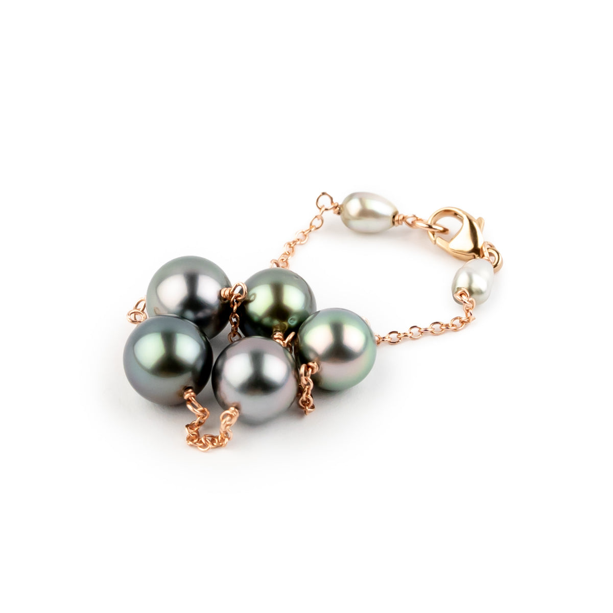 Lavender Blue Green Tahitian Pearl Tin Cup Bracelet on 14k Rose Gold