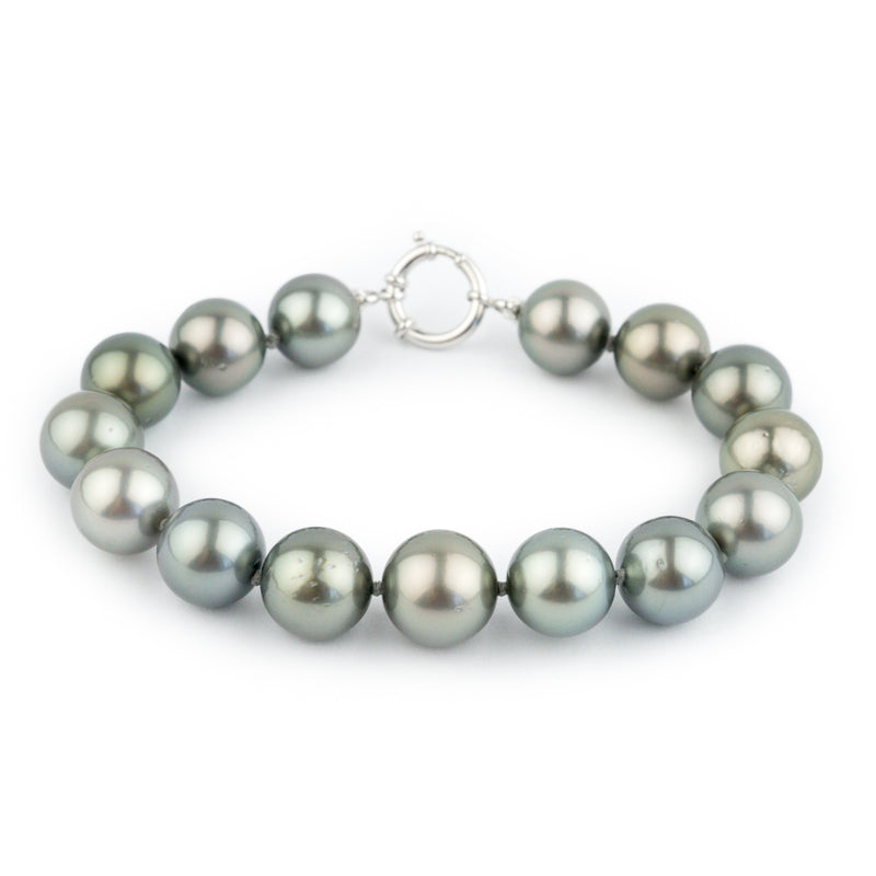 Light Silvery Blue-Green 11-12.2mm Tahitian Pearl Bracelet