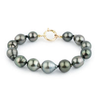 Deep Sea Green 8.8-10.7mm Tahitian Drop Pearl Bracelet