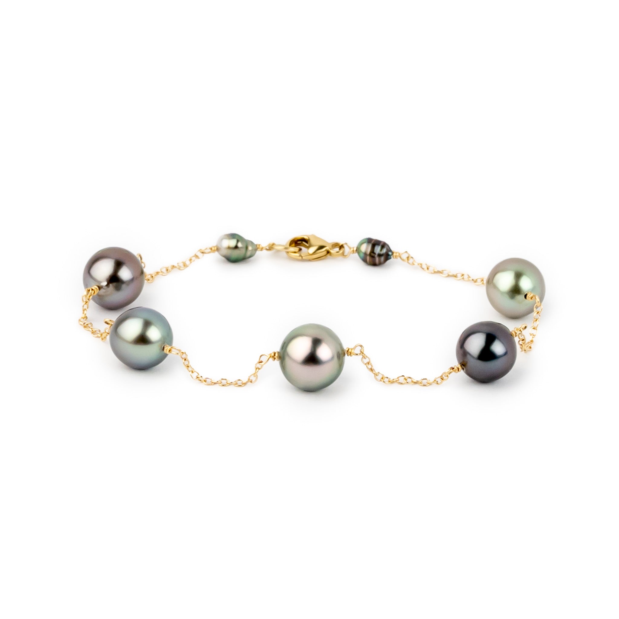 Wild Violet Tahitian Pearl Tin Cup Bracelet on 14k Yellow Gold