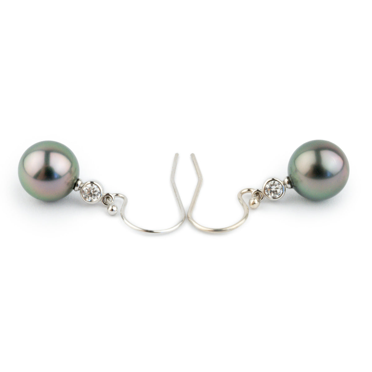Tahitian Pearl & Diamond Aurora French Hook Earrings on 14K White Gold