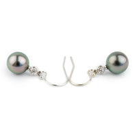Tahitian Pearl & Diamond Aurora French Hook Earrings on 14K White Gold