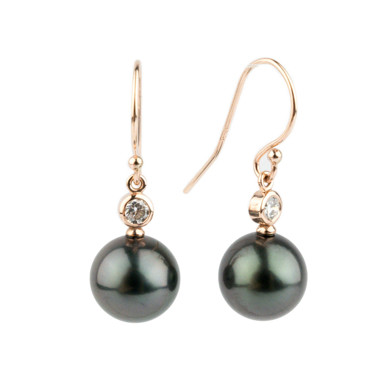 Tahitian Pearl & Diamond Aurora French Hook Earrings on 14K Rose Gold
