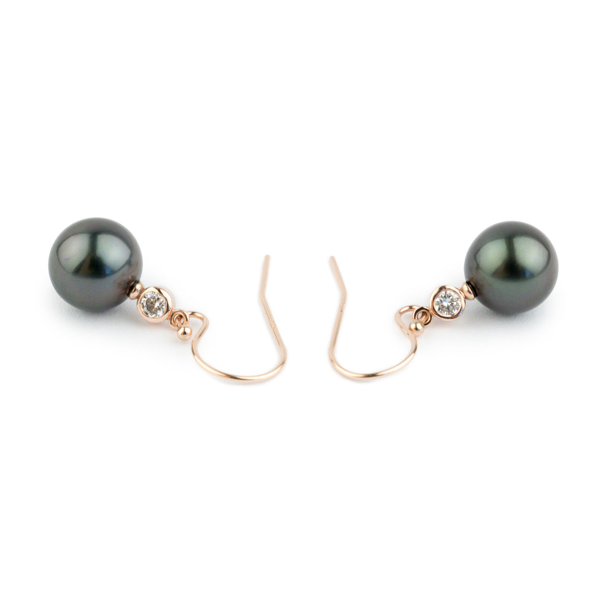 Tahitian Pearl & Diamond Aurora French Hook Earrings on 14K Rose Gold