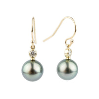 Tahitian Pearl & Diamond Aurora French Hook Earrings on 14K Yellow Gold