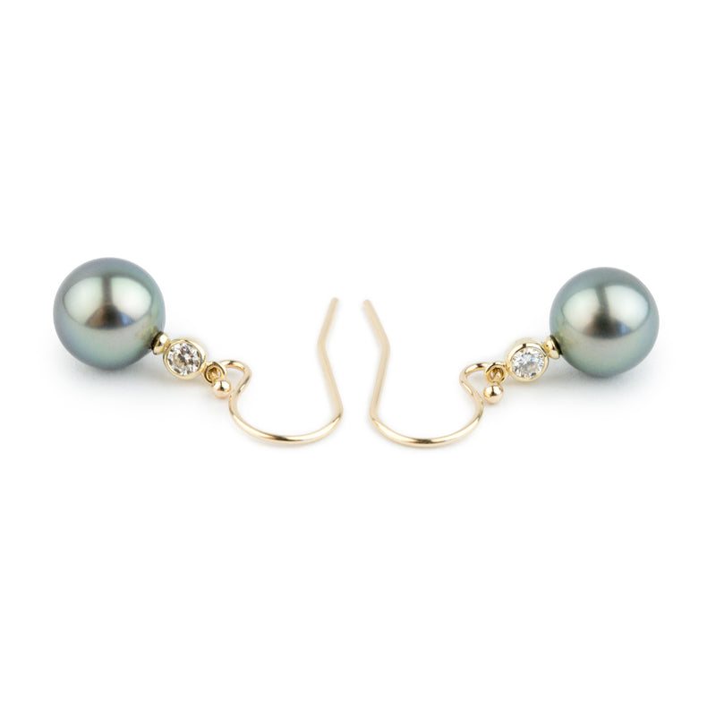 Tahitian Pearl & Diamond Aurora French Hook Earrings on 14K Yellow Gold