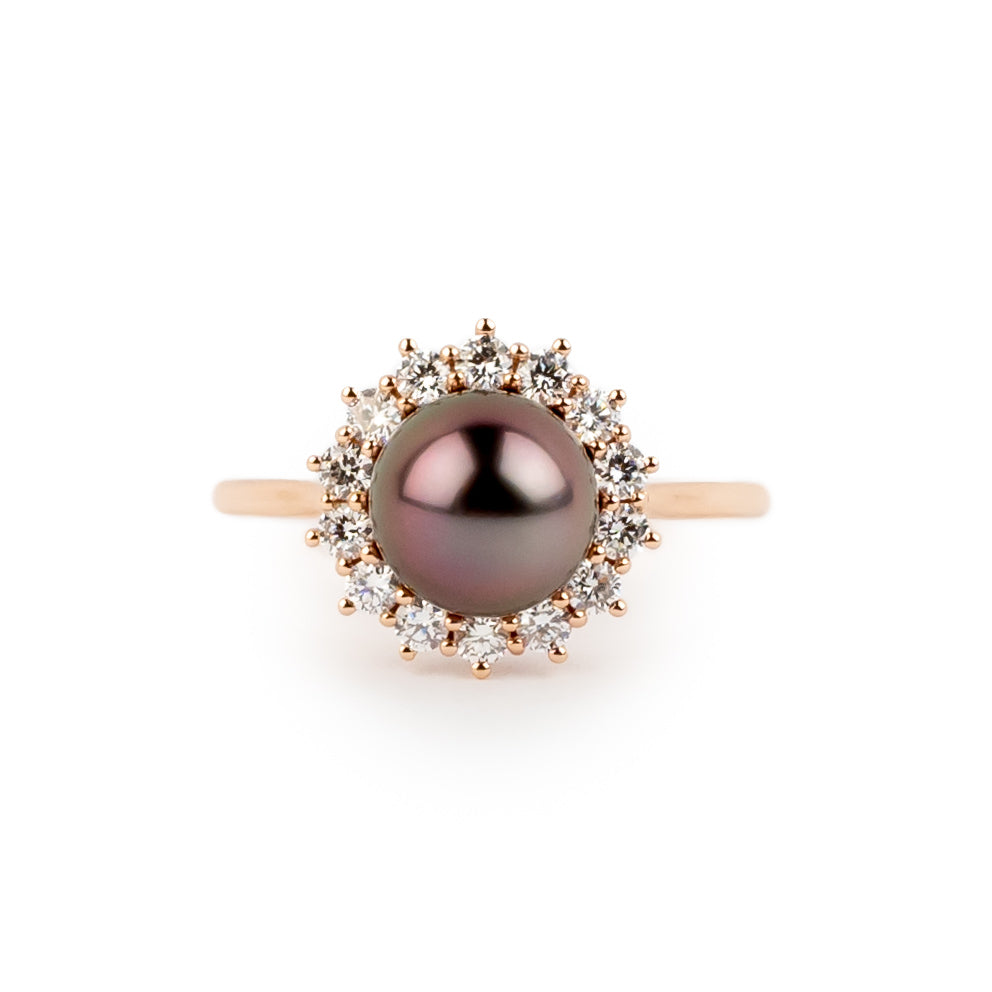 Tahitian Pearl & Diamond Soleil Ring on 14K Rose Gold