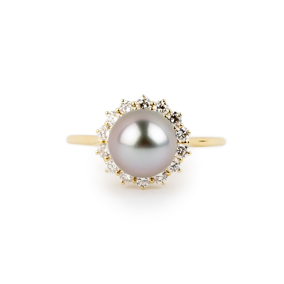 Tahitian Pearl & Diamond Soleil Ring on 14K Yellow Gold