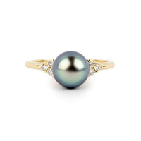 Tahitian Pearl & Diamond Toru Ring on 14K Yellow Gold