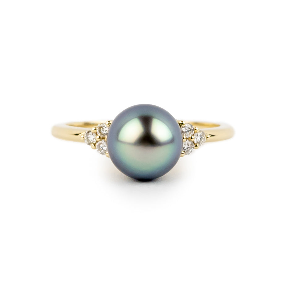 Tahitian Pearl & Diamond Toru Ring on 14K Yellow Gold