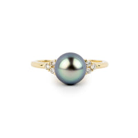 Tahitian Pearl & Diamond Toru Ring on 14K Yellow Gold