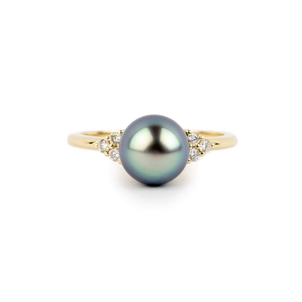 Tahitian Pearl & Diamond Toru Ring on 14K Yellow Gold