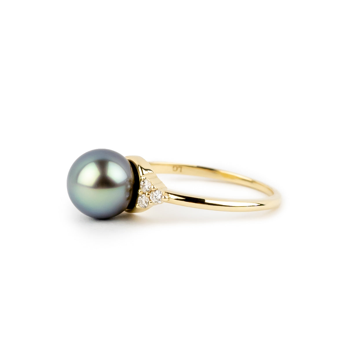 Tahitian Pearl & Diamond Toru Ring on 14K Yellow Gold