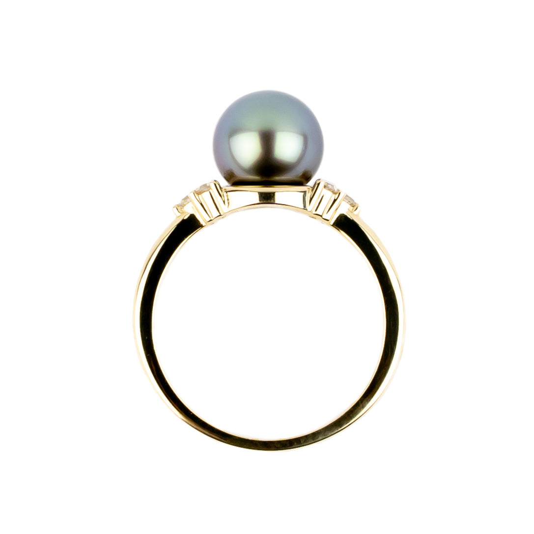 Tahitian Pearl & Diamond Toru Ring on 14K Yellow Gold