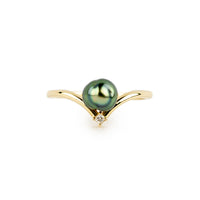 Tahitian Keshi Pearl & Diamond Sunrise Ring