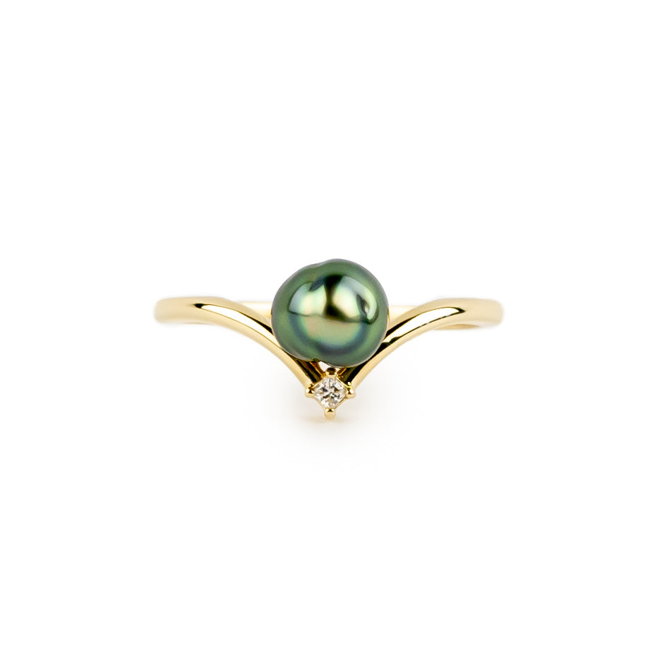 Tahitian Keshi Pearl & Diamond Sunrise Ring